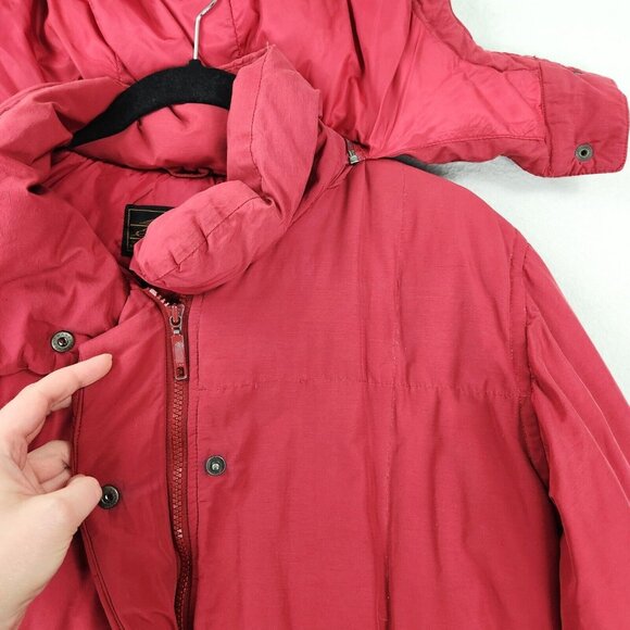 Eddie Bauer Coat Women XS Petite Red Vintage Goose Down Long Parka Hooded Winter - Picture 4 of 16